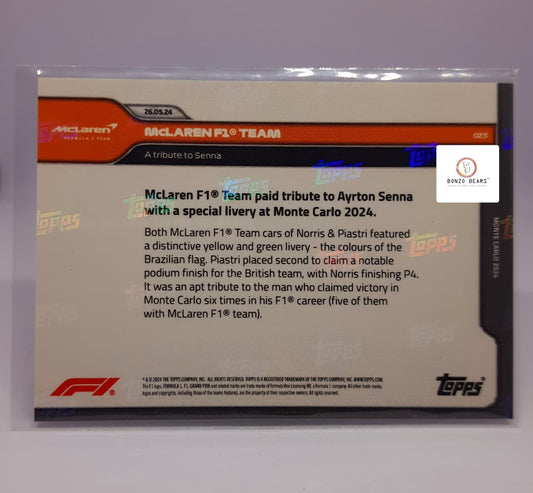 A Tribute To Senna| Oscar Piastri & Lando Norris- 2024 Topps NOW Formula 1 F1 Mclaren | Special Insert| Bonzo Bears