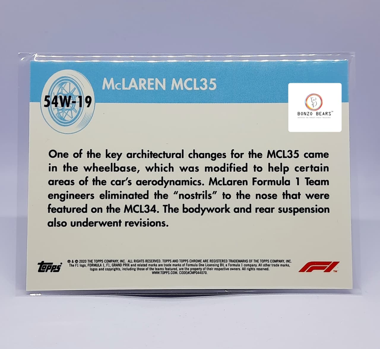 F1 McLaren World On Wheels #54W-19 Refractor |Mclaren F1 team - 2020 Topps Chrome Formula 1|Special Insert F1 card| Bonzo Bears