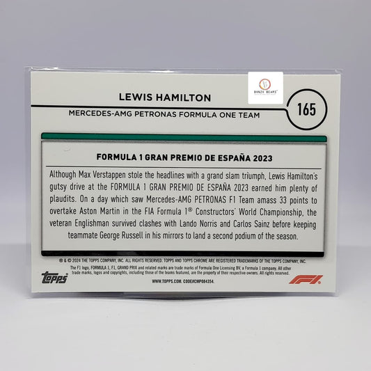 Lewis Hamilton Checker Flag Rainbow Refractor #165 - 2024 Topps Chrome Formula 1 Card -Spanish Grand Prix| Bonzo Bears