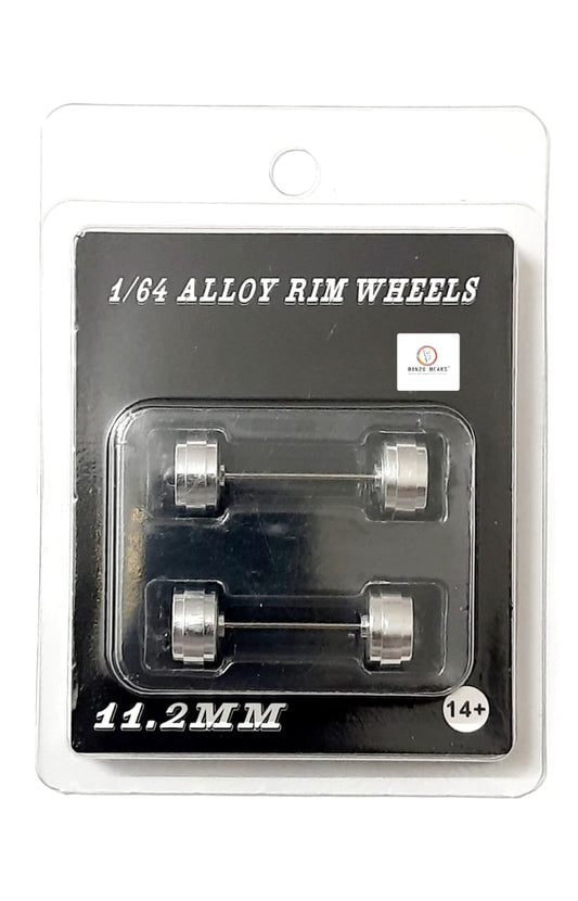 Alloy Wheels with Brake Disc Silver Rim/Chrome multi spoke 11.2mm/28mm for 1/64 Car with extra set of Axles (28mm)