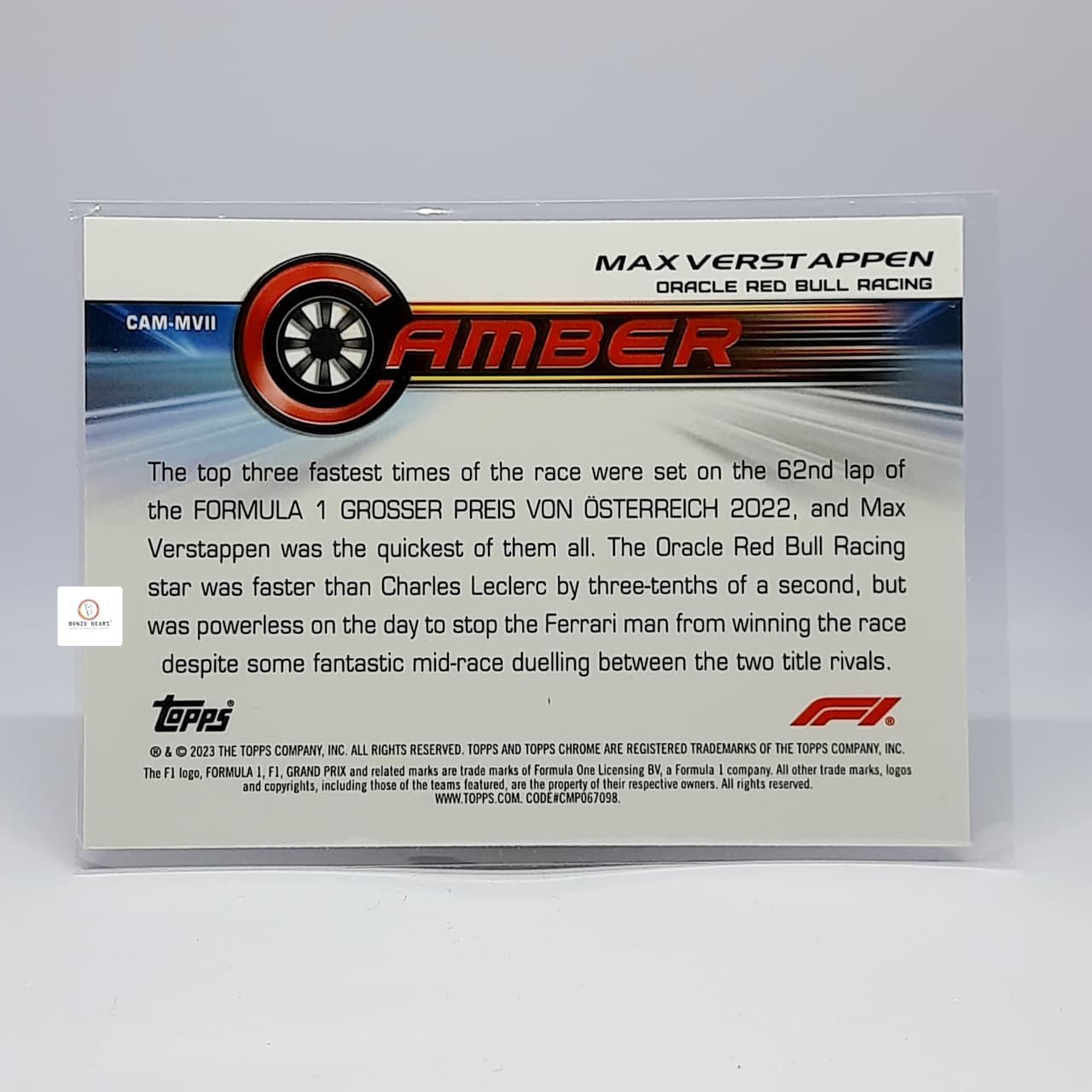 2023 Topps Chrome - F1 MAX VERSTAPPEN Camber #CAM-MVII Oracle Red Bull Racing (Refractor)