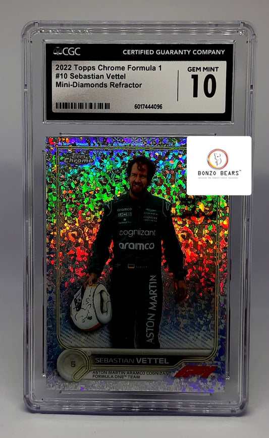 Sebastian Vettel (Numbered & Graded )2022 Chrome Formula 1 F1 Mini Diamonds #10 CGC Graded Mint 10
