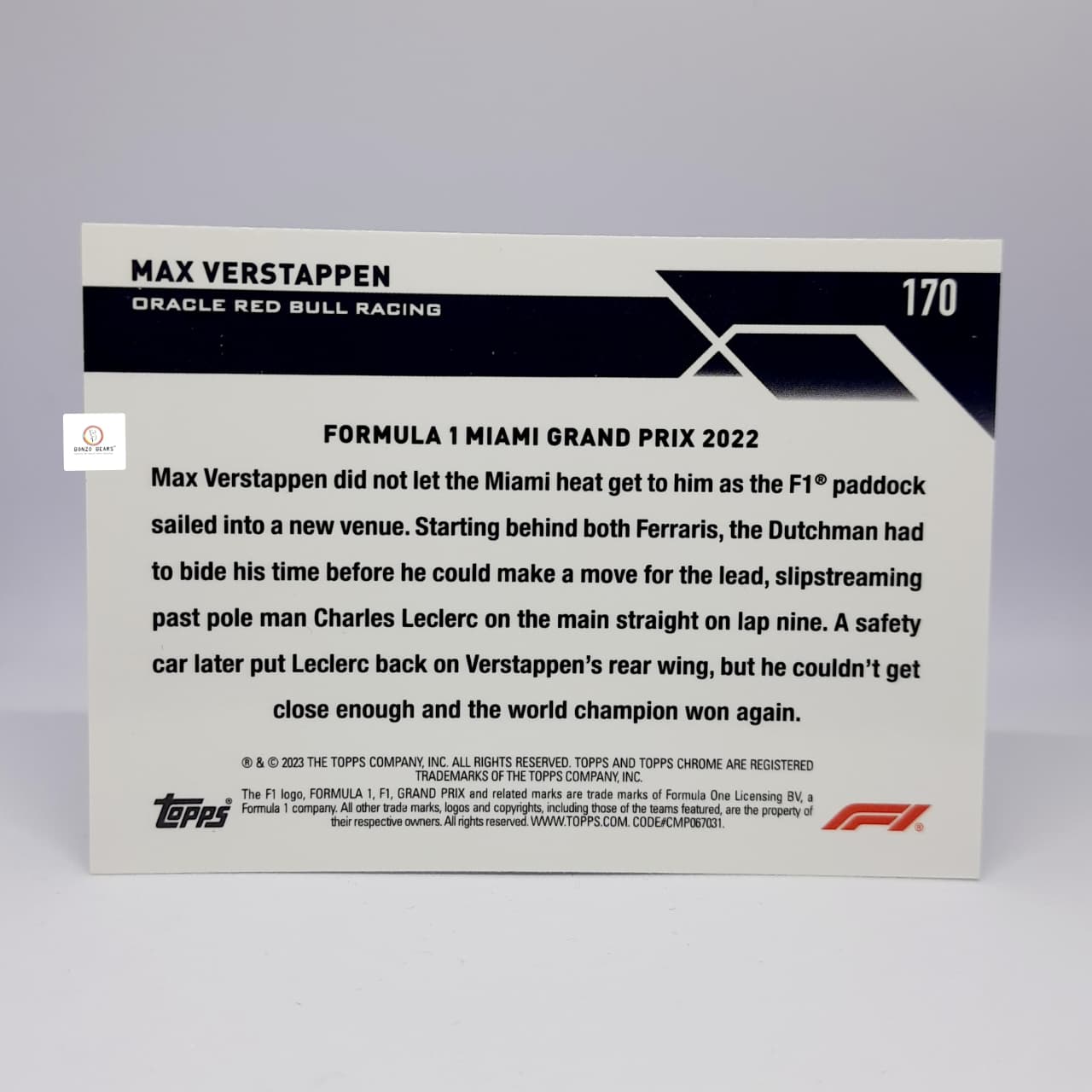 Max Verstappen Red Bull Racing #170 -2023 Topps Chrome F1 (Miami Grand Prix)- Base Card