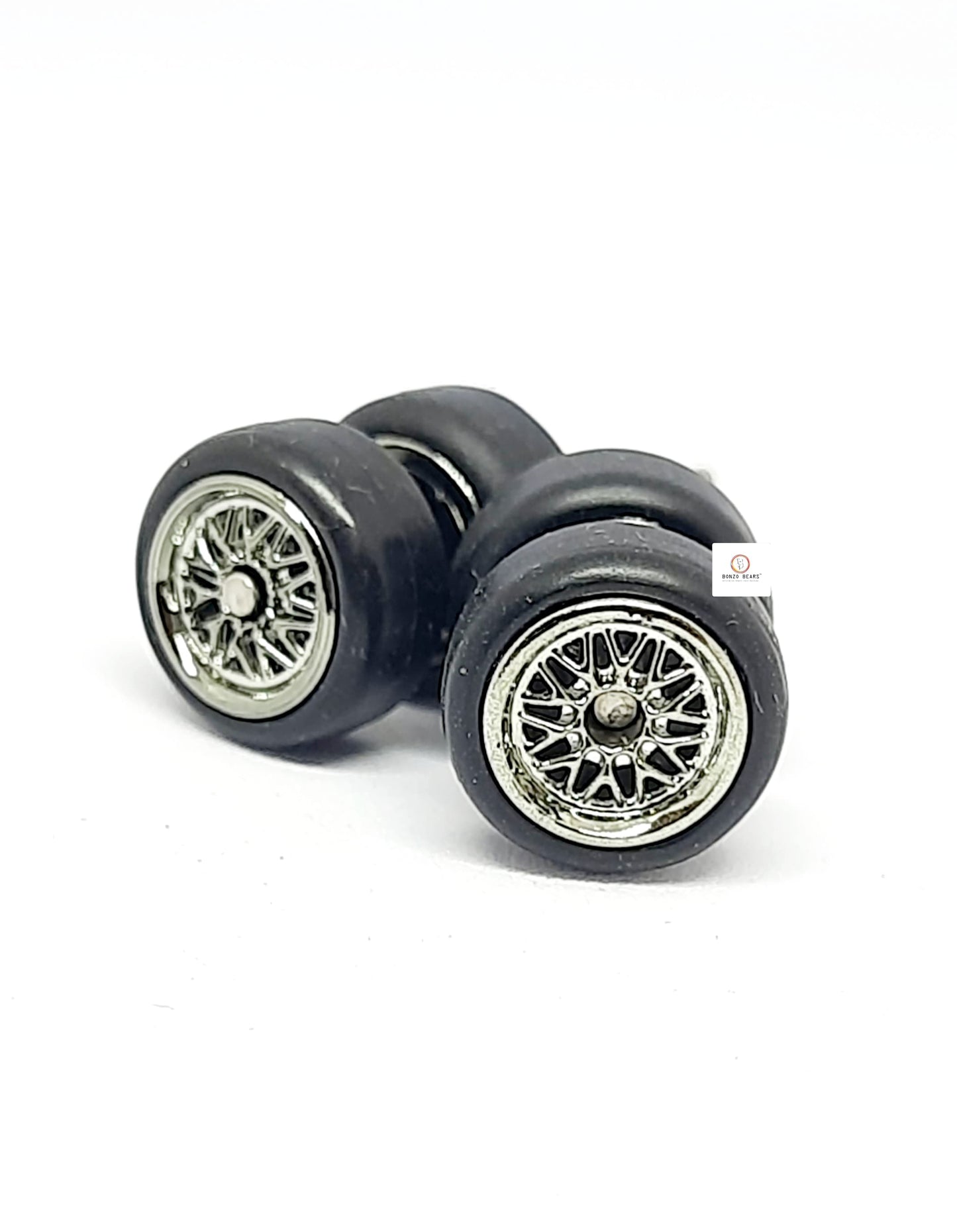 10mm Dia - Multi Spoke Dull Gold Chrom Rim - Rubber tyres - for 1/64