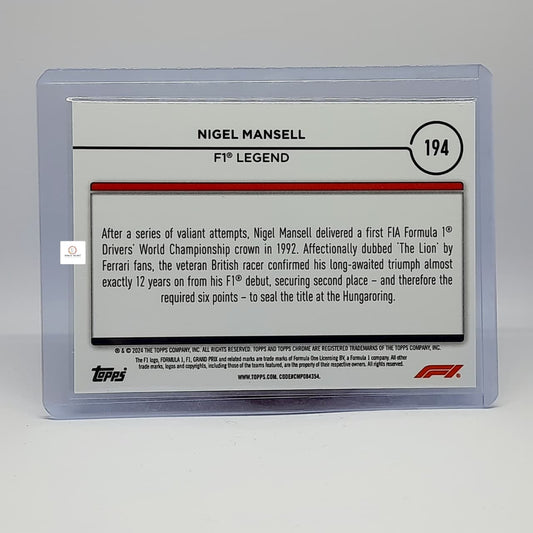 2024 Topps Chrome Formula 1 – Nigel Mansell #194 Legends Refractor Card | Bonzo Bears