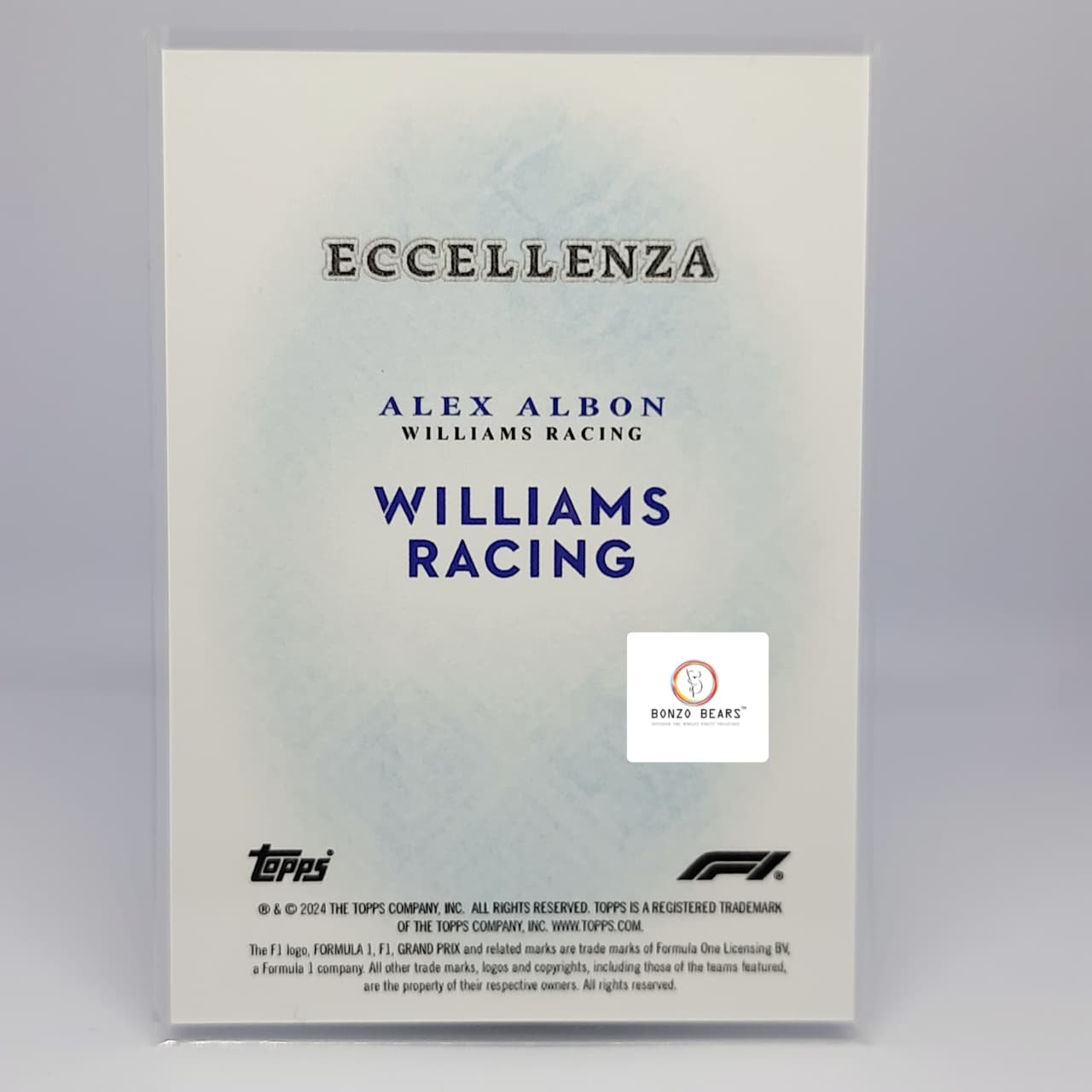 Alex Albon – 2024 Topps Eccellenza F1 – Blue Parallel Refractor (38/49)( Limited to 49 prints World Wide) | Williams Racing| Bonzo Bears
