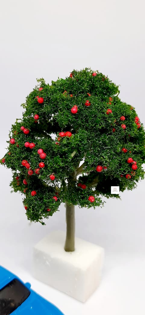 Miniature Artificial Red Berries Tree (8cm) - Diorama Accessory (Car and Figure not included)