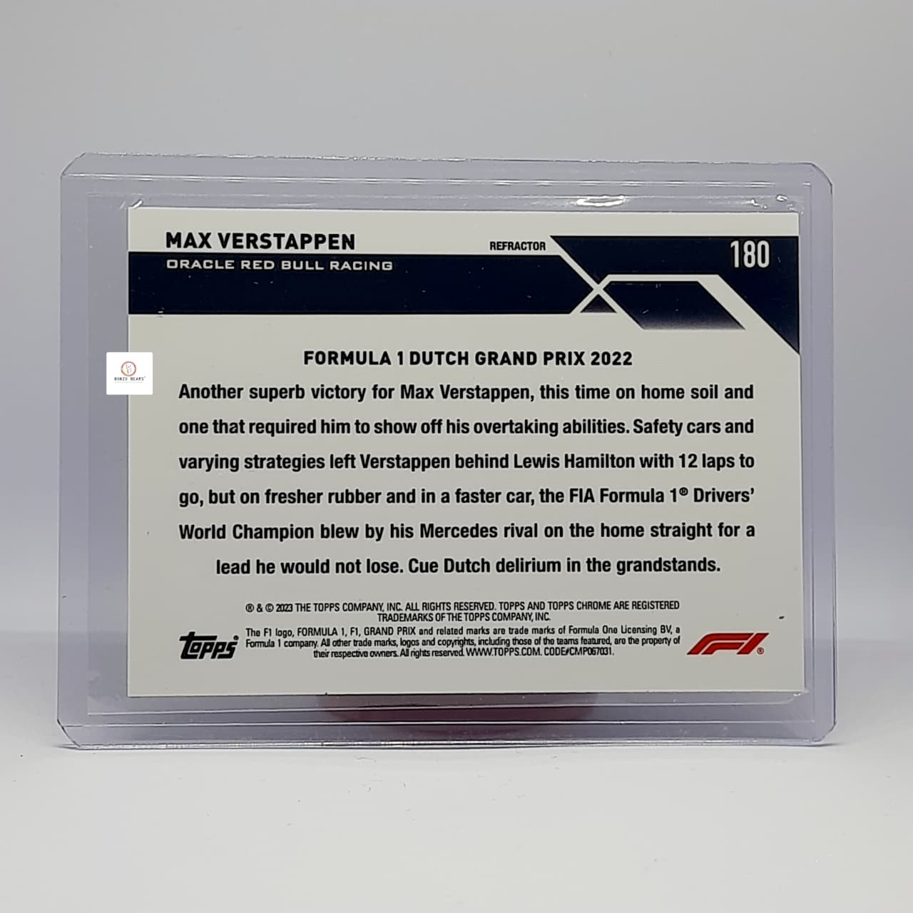 2023 Topps Chrome Formula 1 – Max Verstappen #180 Refractor Card- Dutch Grand Prix | Bonzo Bears