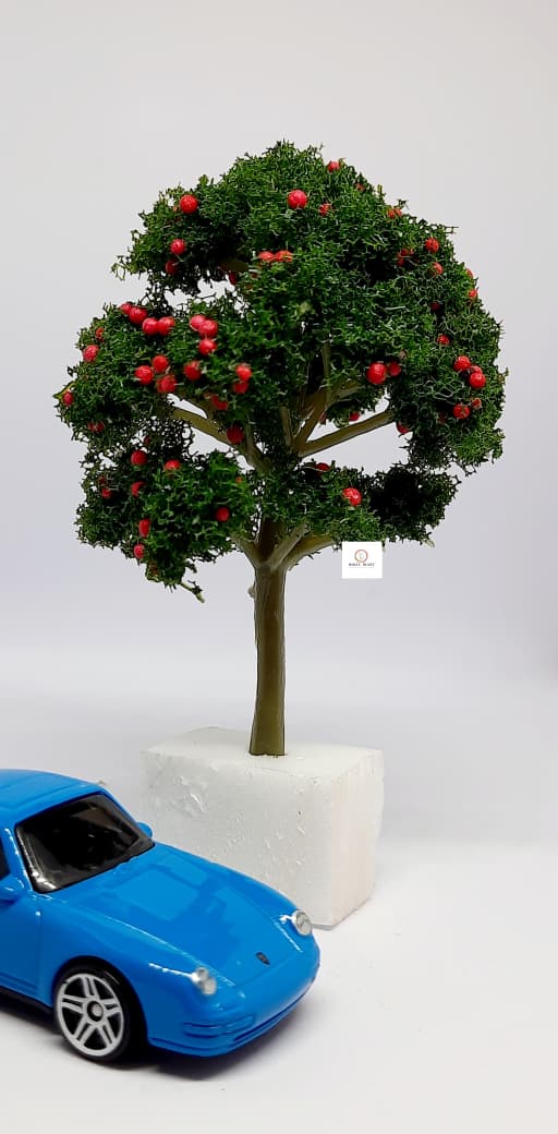 Miniature Artificial Red Berries Tree (8cm) - Diorama Accessory (Car and Figure not included)