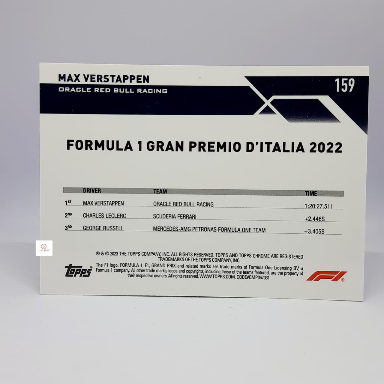 Tops chrome Max Vestappen Oracle Red Bull Racing - # 159 Base Card (Italian Grand Prix) portrait with helmet