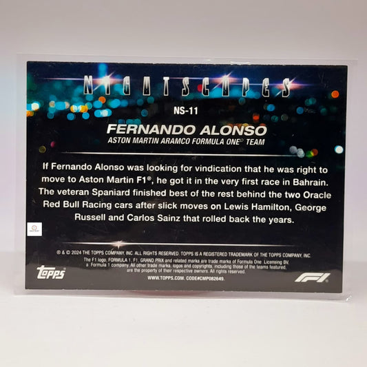 Nightscapes Fernando Alonso NS-11 - 2024 Topps Paddock Pass Formula 1 Insert card