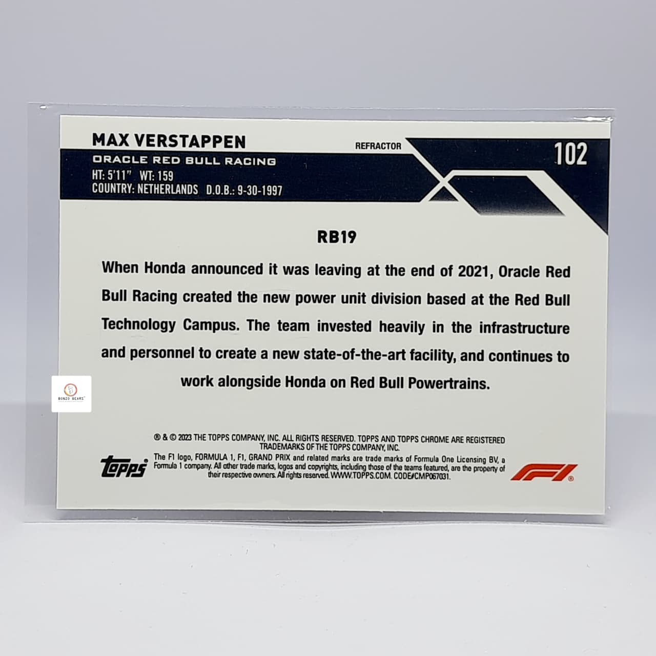 2023 Topps Chrome Formula 1 - F1 Cars Max Verstappen #102 (Refractor) Oracle Red Bull Racing