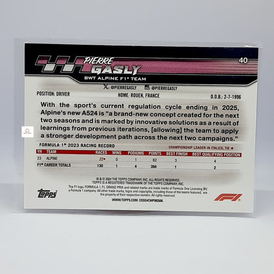 Pierre Gasly 2024 Topps Formula 1 Paddock Pass Red Foil #40 Insert card
