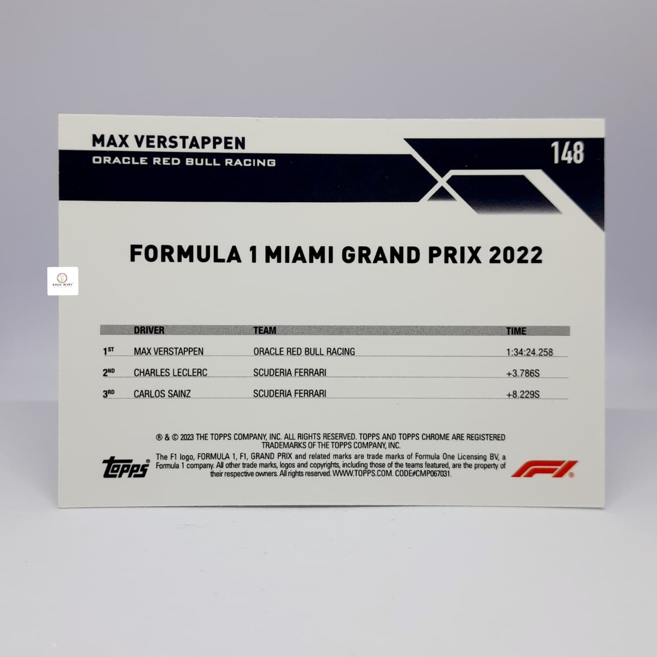 2023 Topps Chrome Max vestappen Base Miami Grand Prix Portrait with helmet #148 - Base card