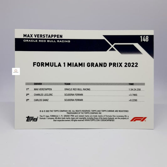 2023 Topps Chrome Max vestappen Base Miami Grand Prix Portrait with helmet #148. - Base card