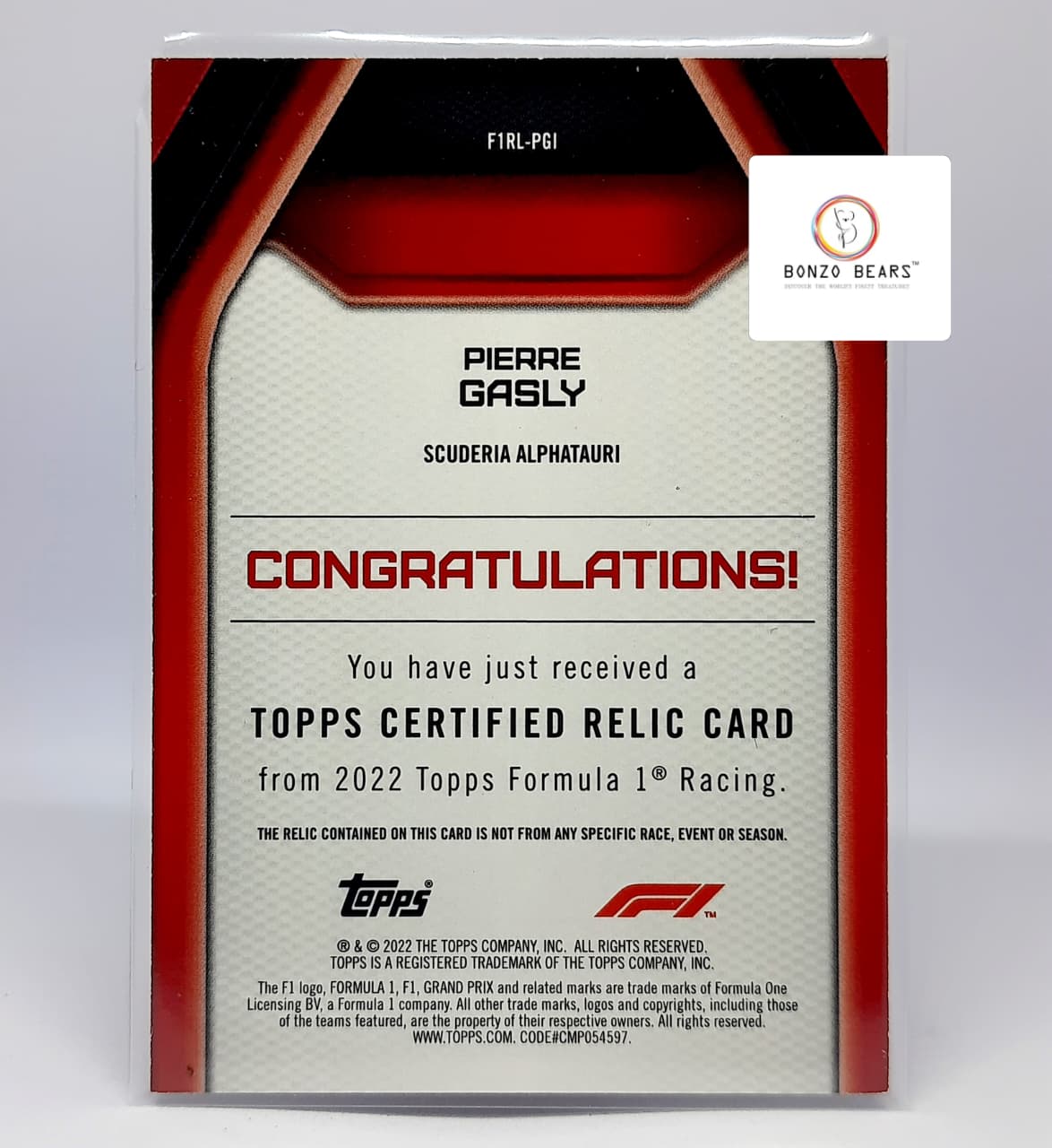 Pierre Gasly -Relic Patch card 2022 Topps Formula 1 F1 #F1RL-PG Patch Alpine Racing RC| Bonzo Bears