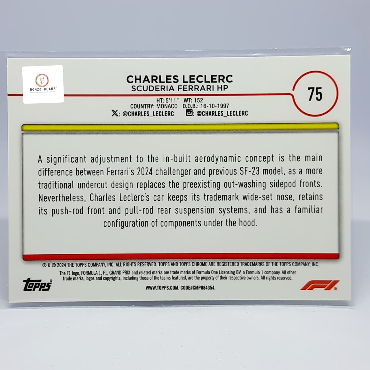 Charles Leclerc Mini Diamond 246/299( Limited to 299 Prints World Wide) #75 2024 Topps Chrome Formula 1 card| Ferrari F1 Team| Bozo Bears