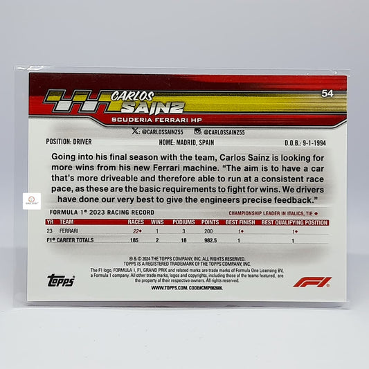 Carlos Sainz #54 Topps Paddock Pass Red Foil Scuderia Ferrari F1