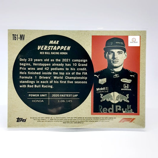 Max Verstappen #T61-MV - 2021 Topps Chrome Formula 1 F1 - Insert Refractor card| Oracle Red Bull Racing | Bonzo Bears