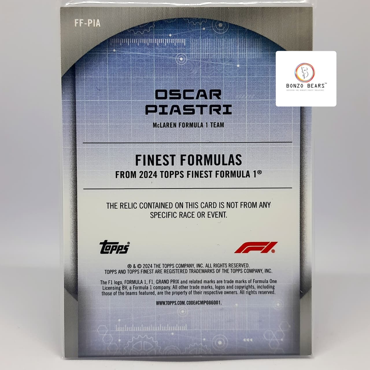 Oscar Piastri( Numbered Patch card)2024 Finest F1Formulas Refractor Jersey Green #30/50 Patch Topps Chrome F1 | Bonzo Bears