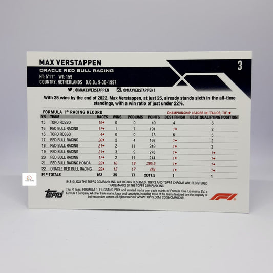 Topps Chrome 2023 Max Vestappen Champion Ship Leader Portrait # 3- 2022 Base Card