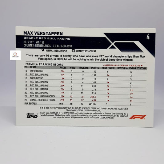Max Verstappen Oracle Red Bull Racing 2023 Topps Chrome Formula 1 F1 #4 - Base card