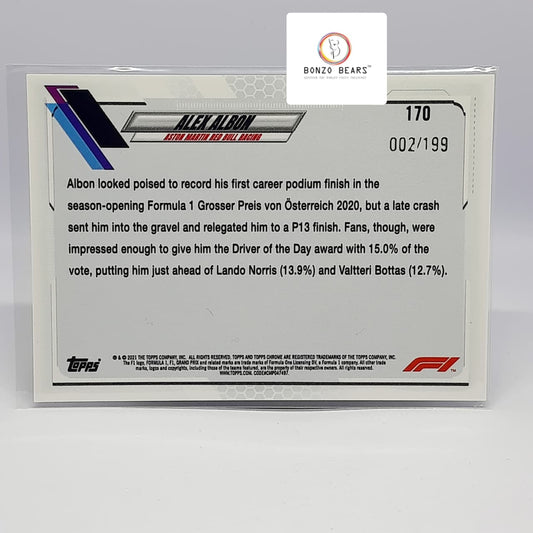 Aexander Albon - Aston martin Red Bull Racing ( Low Numbered )2021 Topps Chrome Formula 1 F1 Purple Checkerd 002/199 #170 | Bonzo Bears