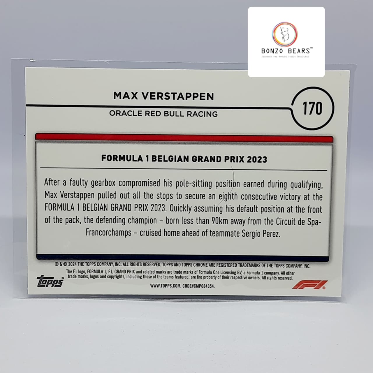 Max Verstappen (Numbere & Mini Diamond Card) - 2024 Topps Chrome Formula 1 F1 Mini Diamond 112/299 #170 Belgian Grand prix| Bonzo Bears