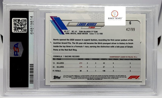 Lando Norris(Numbere & Graded ) - 2021 Topps Chrome Formula 1 #6 Green ray wave 42/99- Refractor PSA Graded Mint 10| Bonzo Bears