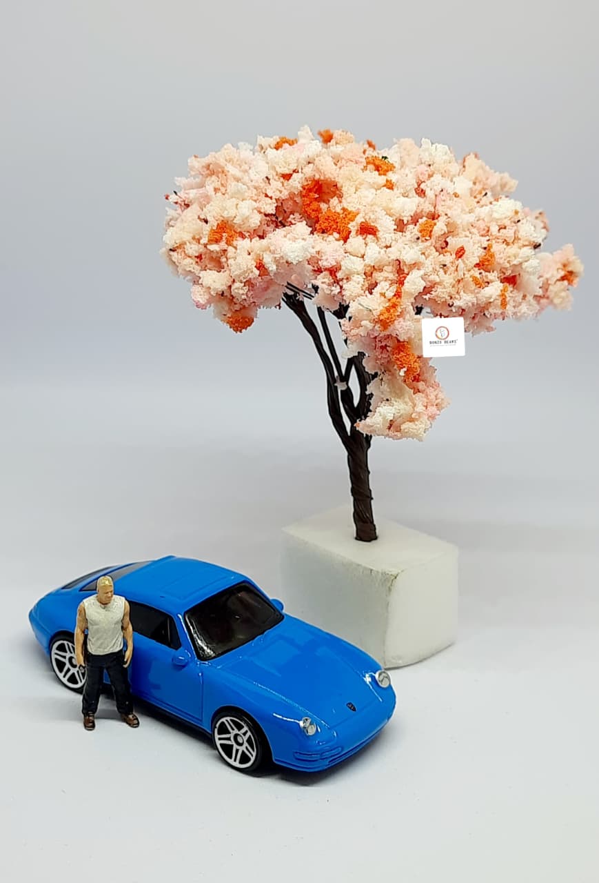 Miniature Artificial Cherry Blossom Tree Pink (8cm) - Diorama Accessory (Car and Figure not included)