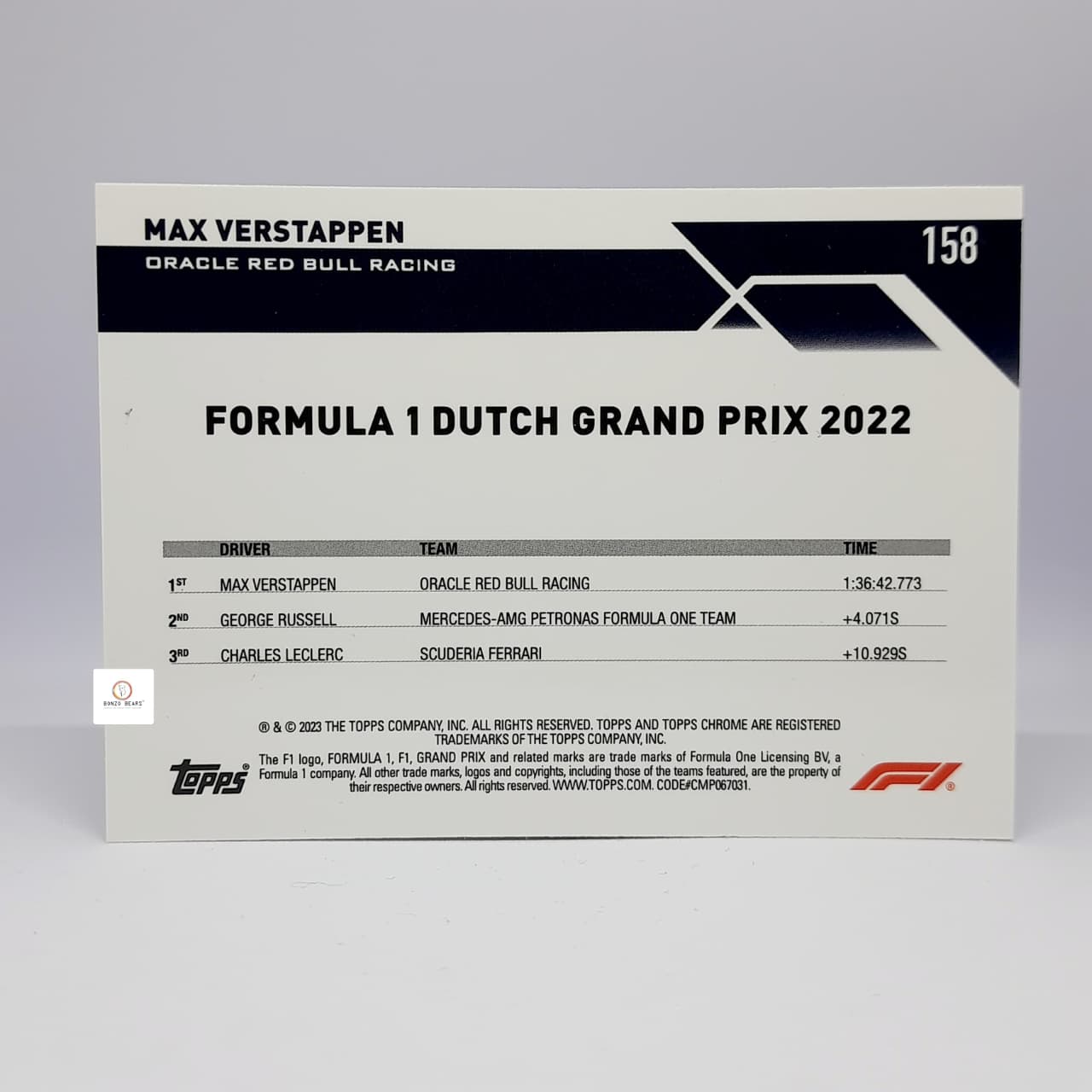 2022 Topps Chrome Formula 1 – Max Verstappen #158 Dutch Grand Prix Flag (Green & Orange) Base Card | Bonzo Bears