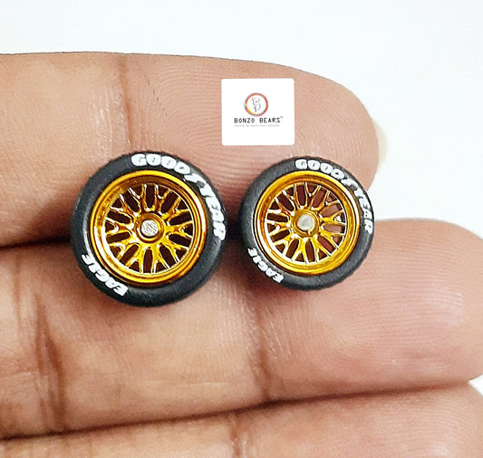 Rubber Tyre - 11mm & 13mm Gold Rim Y Multi Spoke with Goodyear Eagle - 28mm Axle, Cv4