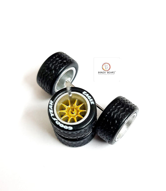 Rubber Tyre - 13mm Silver Line/Gold Multi Spoke with Goodyear Eagle - 28mm Axle, Cv4