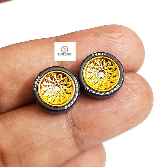 Rubber Tyre - 10mm Gold Flower Rim with Goodyear Eagle - 28mm Axle, Cv5