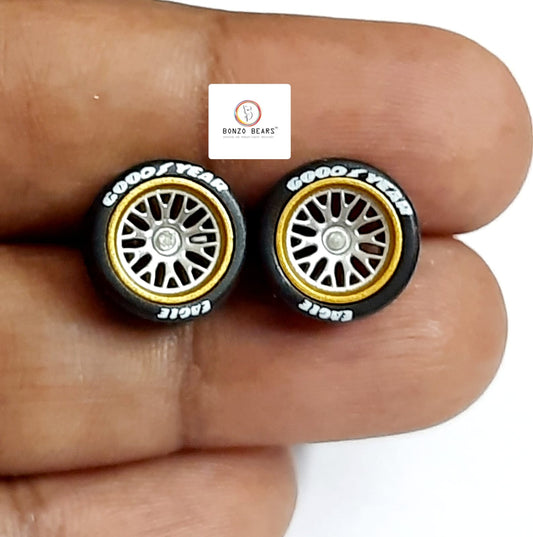 Rubber Tyre - 10mm Gold Rim/Silver Y Multispoke with Goodyear Eagle - 28mm Axle, Cv6