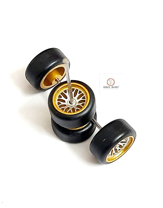 Rubber Tyre - 10mm Gold Line/Silver Y Multi Spoke - 28mm Axle, Cv6