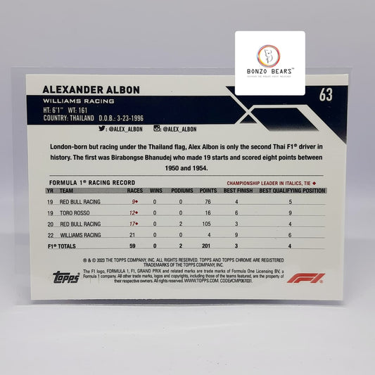 Alexander Albon(Numbered) 2023 Topps Chrome Formula 1 F1 Mini Diamond editon 010/299 - No#63 | Bonzo Bears