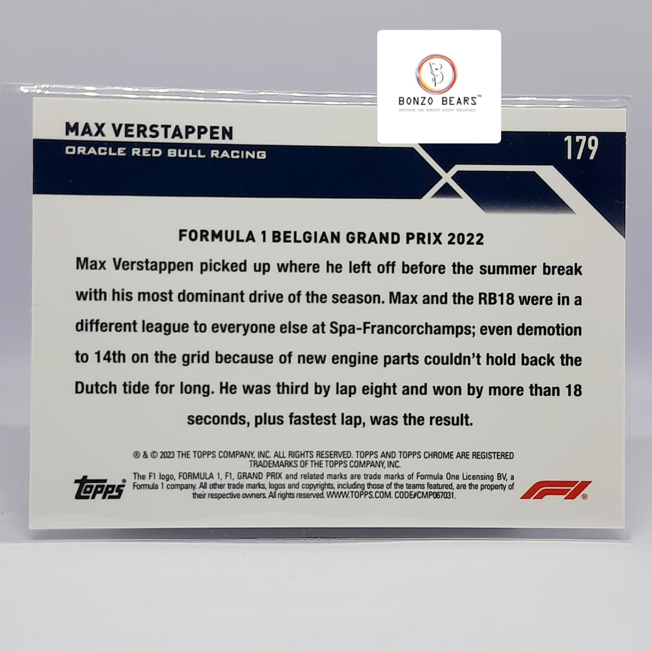 Max Vestappan - Fushia Lava Design (Limited Numbered) – Oracle Red Bull Racing 182/250 Belgian Grand Prix 2022 Topps chrome F1 card | Bonzo Bears