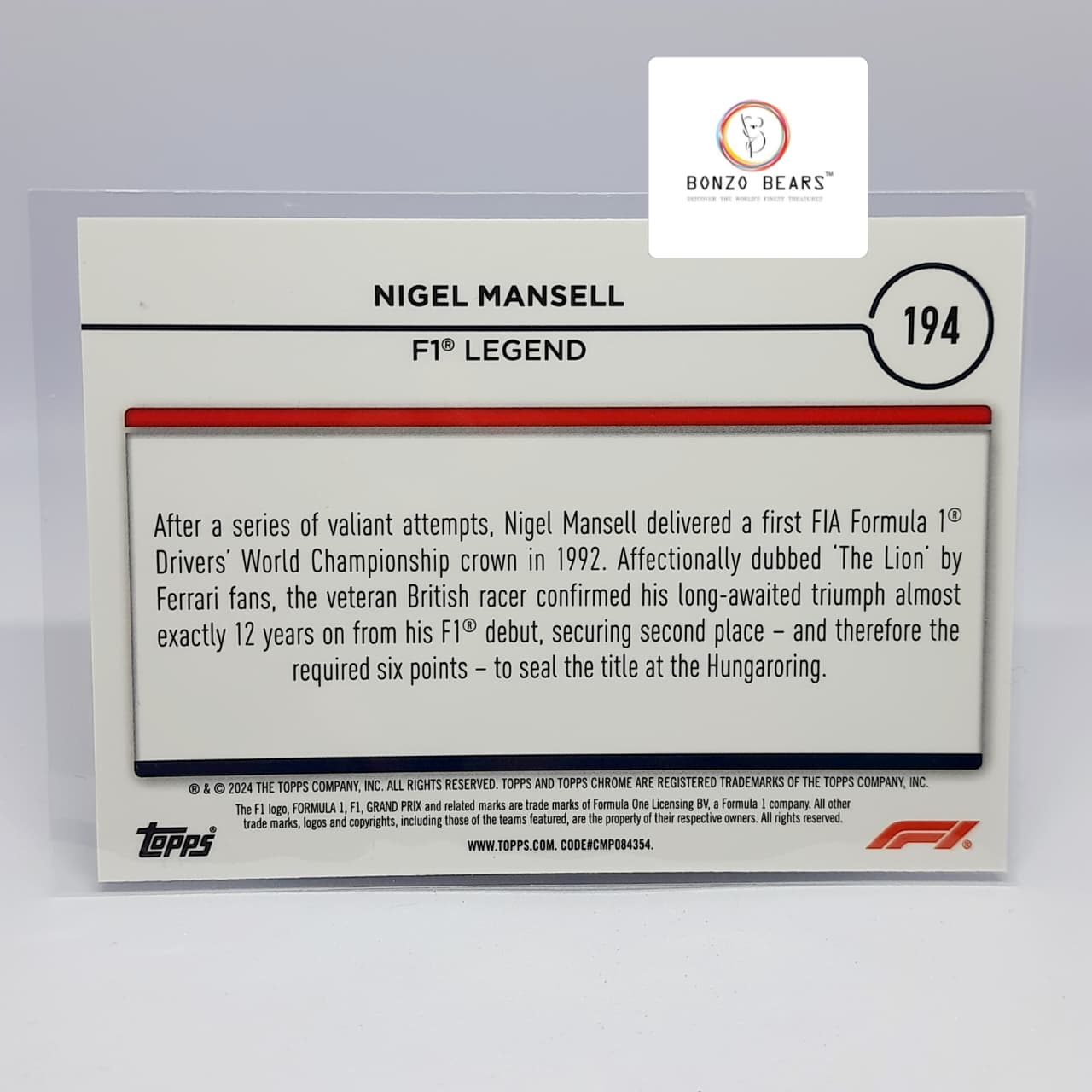 Nigel Mansell – Legends Mini Diamond (Low Numbered 009/299) – 2024 Topps Chrome Formula 1 #194 | Bonzo Bears