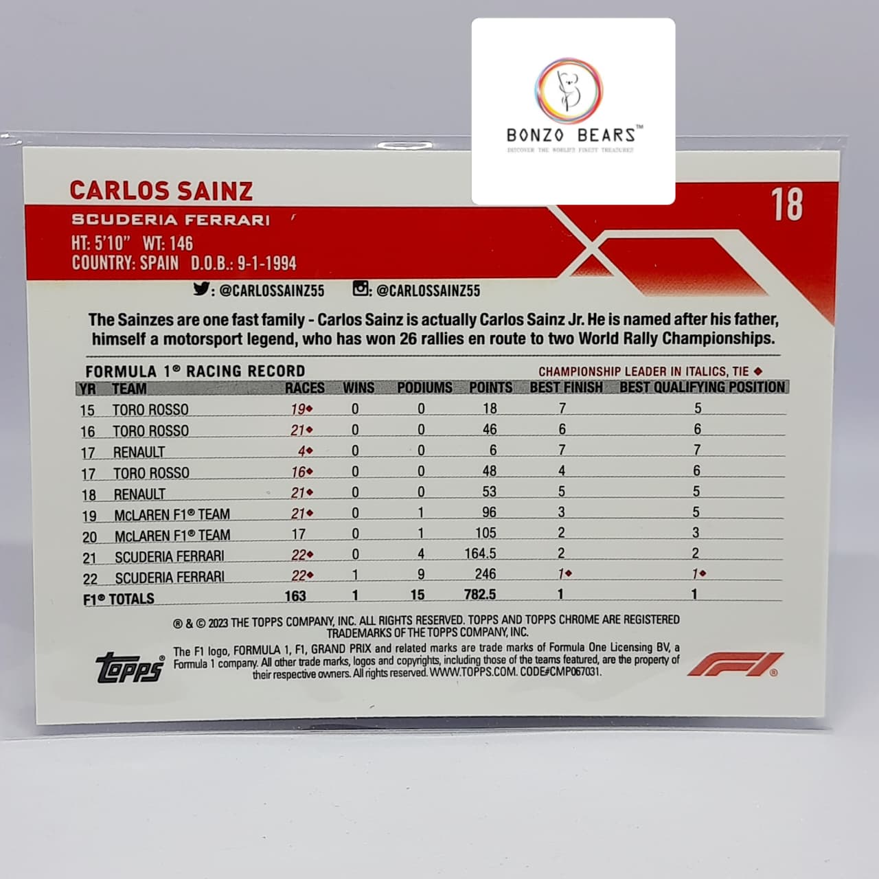 Charles Leclerc - 2023 Topps Chrome Formula 1 F1 Orange Red Short Print #8| Bonzo Bears