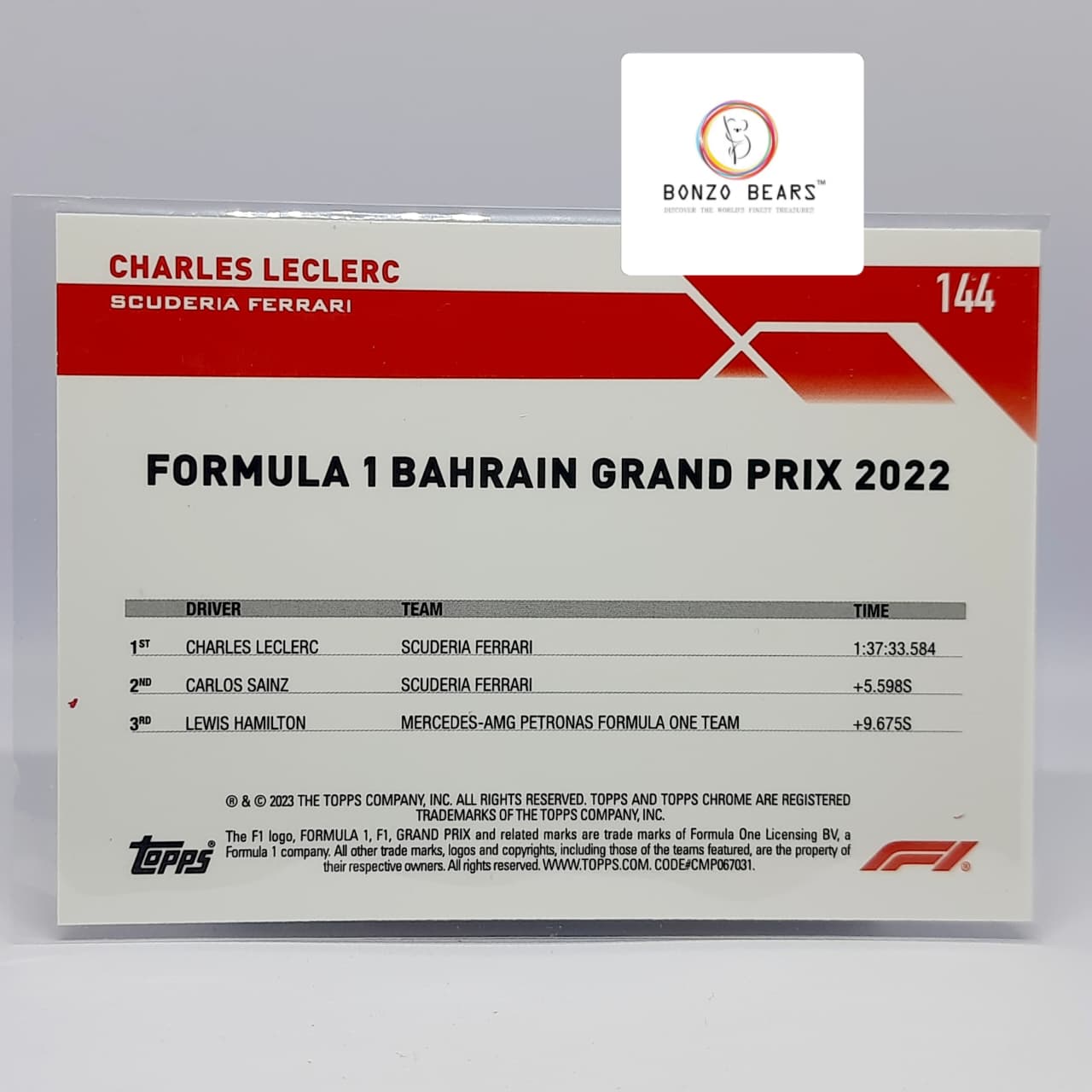 Charles Leclerc - 2023 Topps Chrome Formula 1 F1 Winner Bahrain Orange Red SP #144 | Bonzo Bears