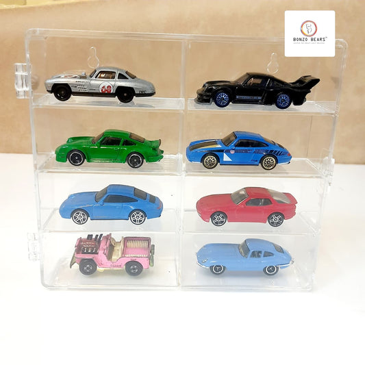 Clear Display Case - Wall Mount - 8 Slots with Dust Cover 1:64 Cars (Cars not included)