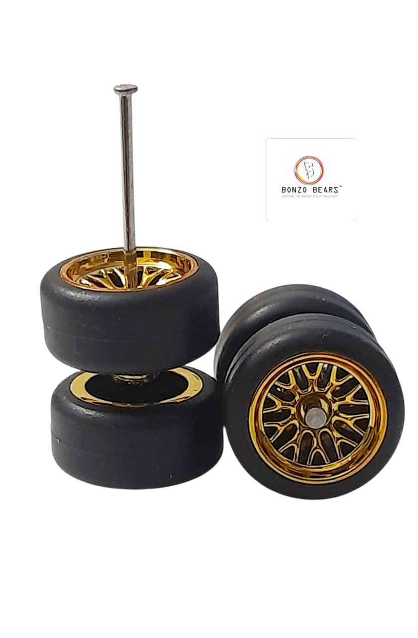10mm/10mm Gold rim rubber tire Set for 1/64 Cars | Bonzo Bears