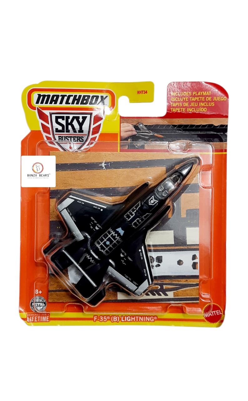 F-35 LightniBlack and Silver Stealth Combat Fighter Jet Airplane Includes Playmat -Matchbox Collectible Die-Cast Metal Sky Busters Inspired by Lockheed Martin | Bonzo Bears