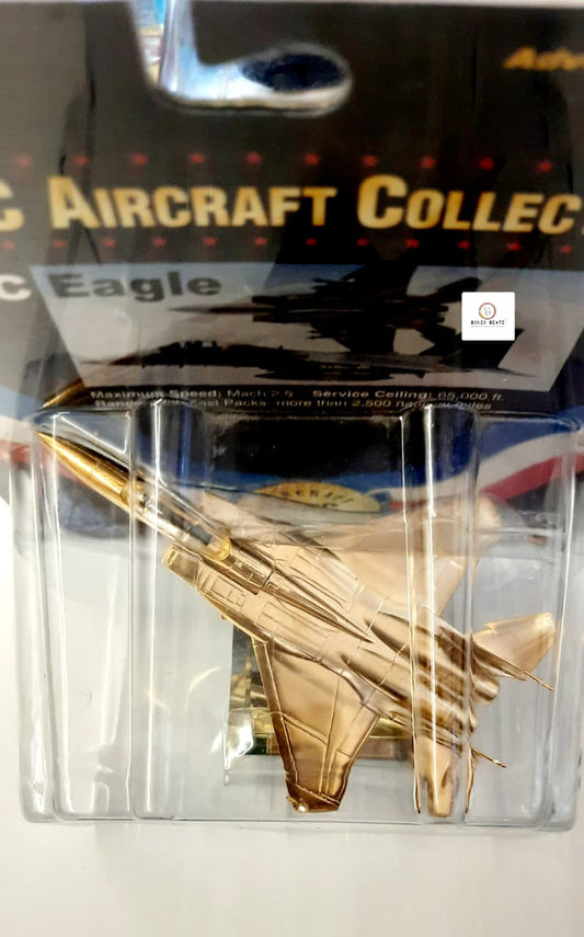 Rare F-15C Eagle (Gold Finish) Precision detailing/mirror base with Attitude-adjustable, swivel stand - MRC Aircraft Collectibles