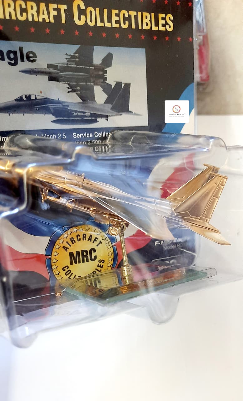 Rare F-15C Eagle (Gold Finish) Precision detailing/mirror base with Attitude-adjustable, swivel stand - MRC Aircraft Collectibles