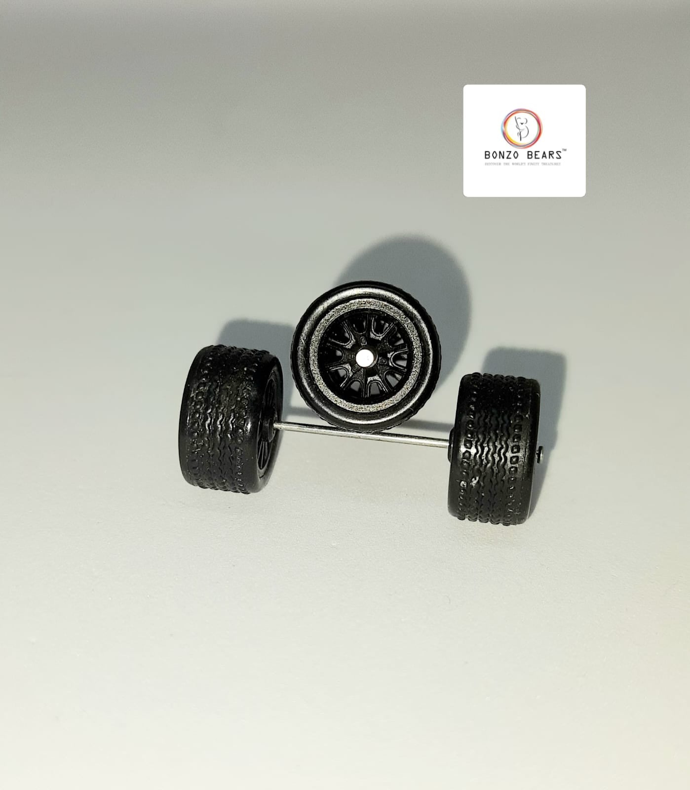 Rubber Tire - 12mm , Multi Spoke Black Rim 28mm Axle