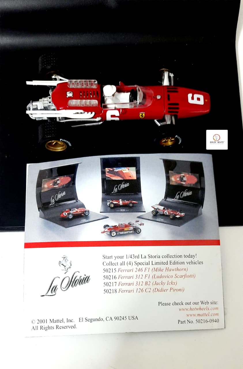 RARE - The Official Ferrari Formula One Collection 1966 1:43 Hot Wheels 'La Storia' Ferrari 312 F1 #6 with Original Flyer