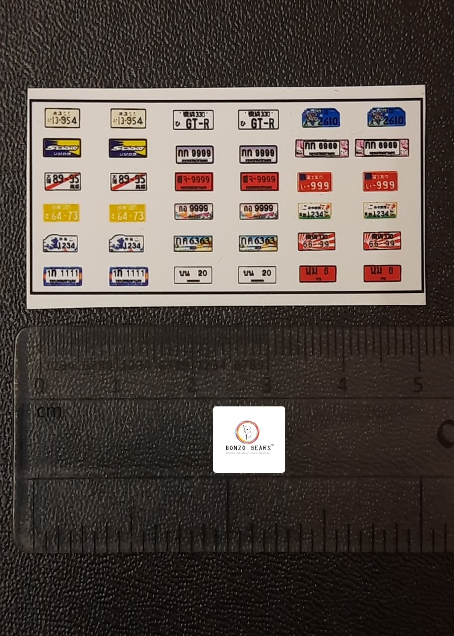 1:64 Cars - Miniature License Plate Sticker Set for (Self Cutting) Mixed types | Bonzo Bears