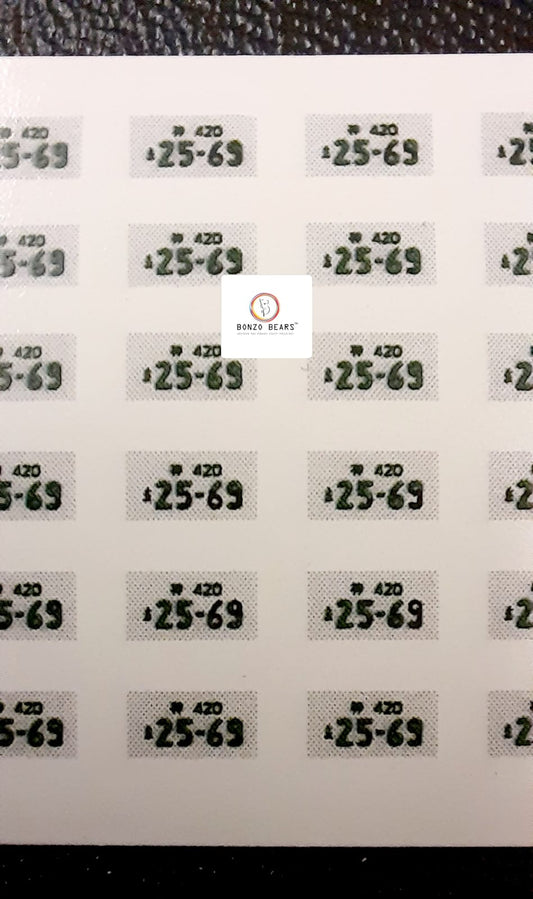 1/64 Cars - Japan - 25-69 White - LICENSE PLATE - Custom Universal WaterSlide Decal 25-69 | Bonzo Bearsater Decals | Bonzo Bears